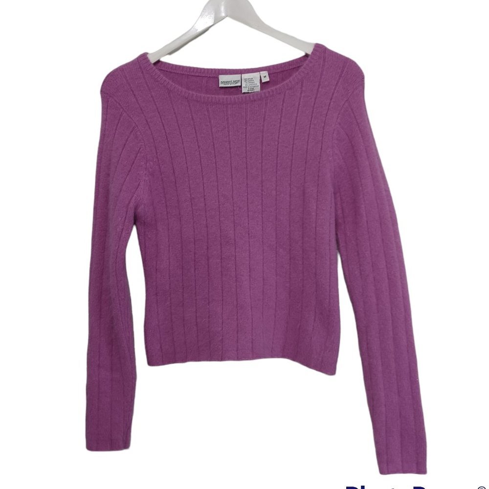Newport News Easy Style Purple Angora Wool Blend Ribbed Knit Sweater Womens M